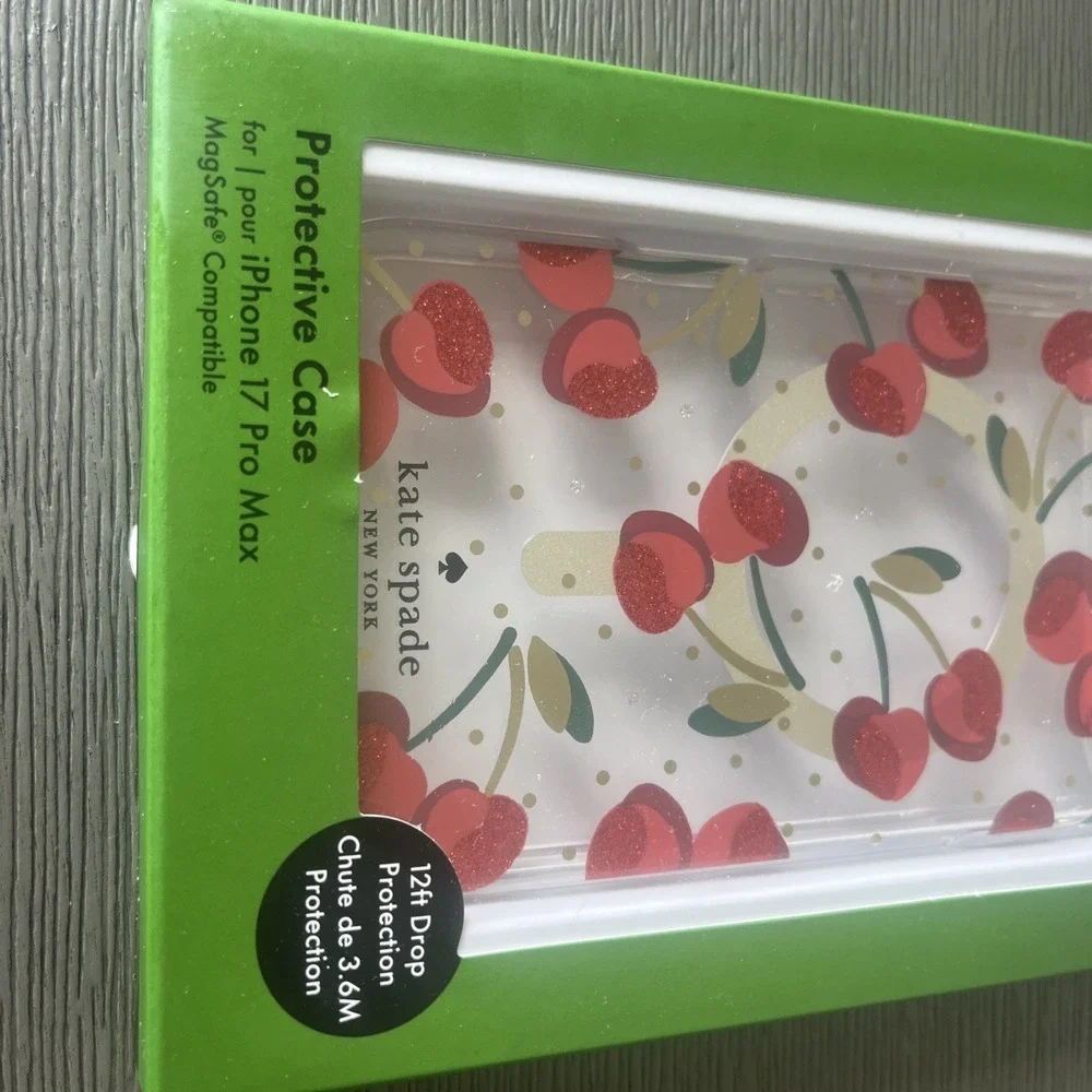 Kate Spade iPhone 17 Pro Max Protective Case MagSafe Cherry Red Gold Green NIB